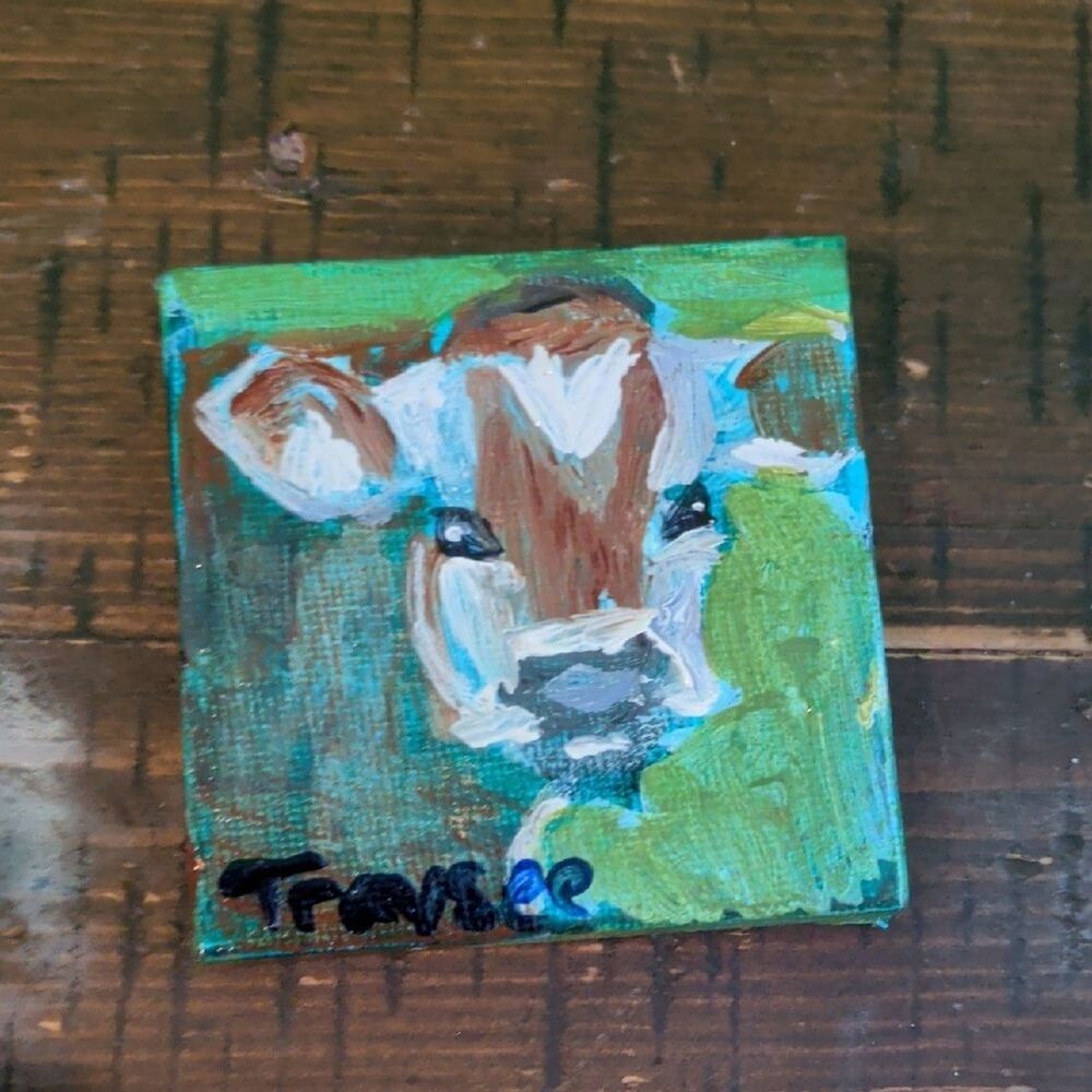 original 2x2 inch acrylic painting magnet on canvas, handpainted, handmade